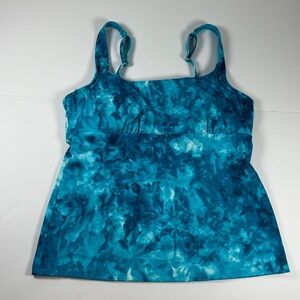 Lands’ End Teal Blue and White Strappy Swimsuit Top Removable Padding Sz 12